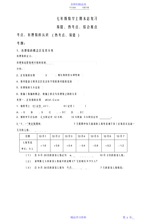 【精编】浙教版七年级数学上册期末总复习题易错题汇总2021