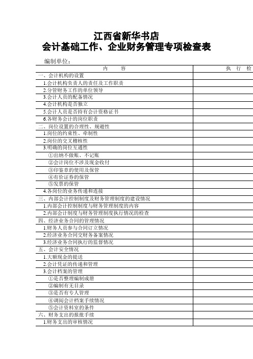 财务表格-书店会计基础工作、企业财务管理专项检查表