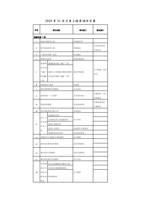 2019年31项民生工程实施项目表