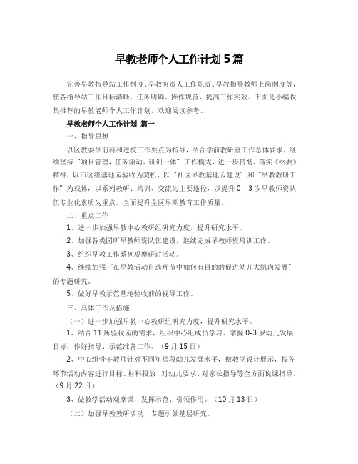 早教老师个人工作计划5篇