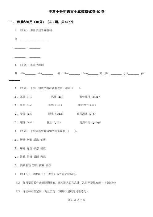 宁夏小升初语文全真模拟试卷4C卷