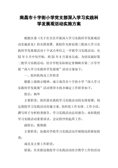 南昌市十字街小学党支部深入学习实践科学发展观活动实施方案_1【DOC范文整理】