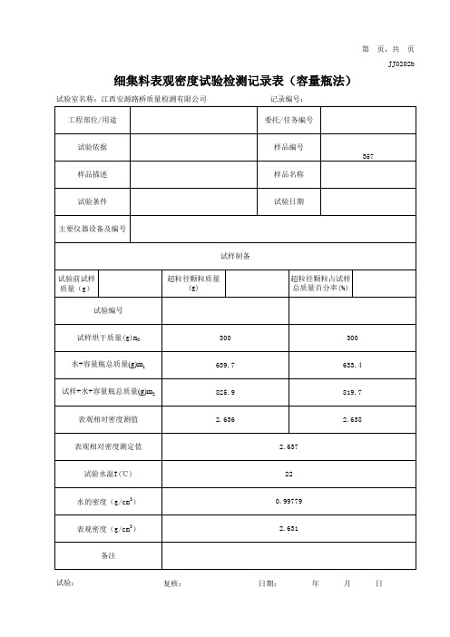 细集料试验原始记录