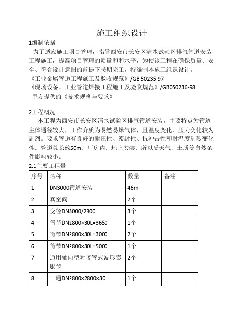 排气管道施工方案及材料计划