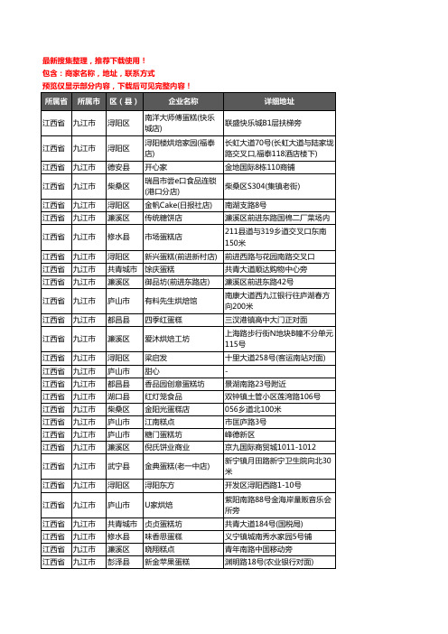 新版江西省九江市蛋糕房企业公司商家户名录单联系方式地址大全661家