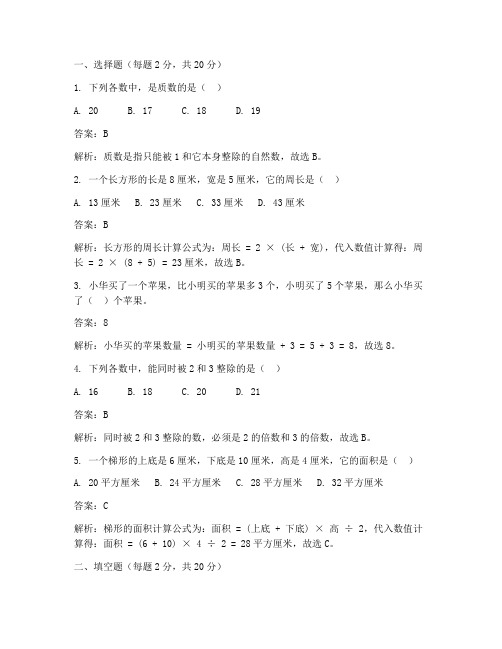 六年级数学阳光试卷答案