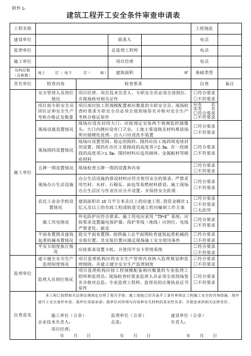 建筑工程开工安全条件审查申请表(填写示范)