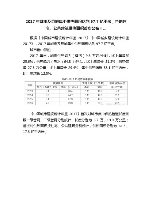 2017年城市及县城集中供热面积达到97.7亿平米，各地住宅、公共建筑供热面积首次公布！...