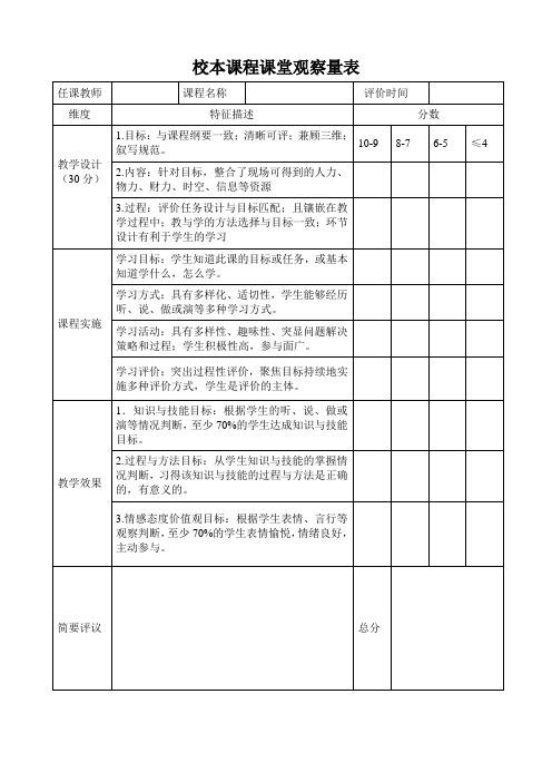 校本课程课堂观察量表