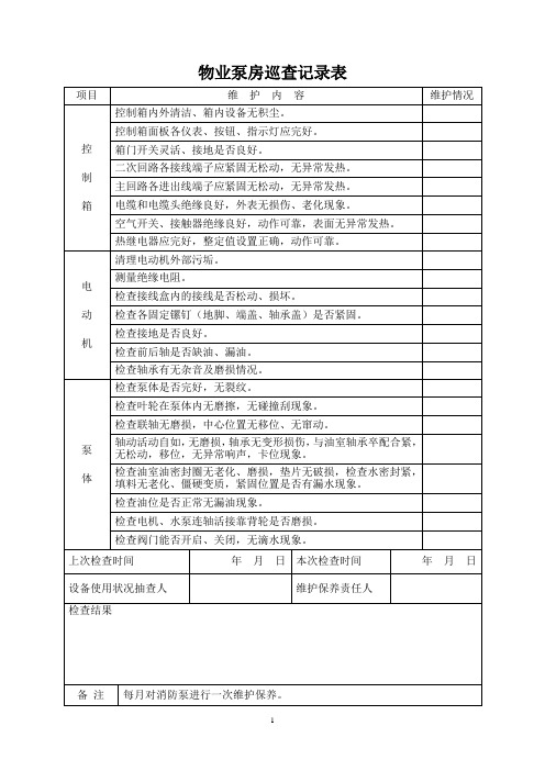 物业泵房巡查记录表