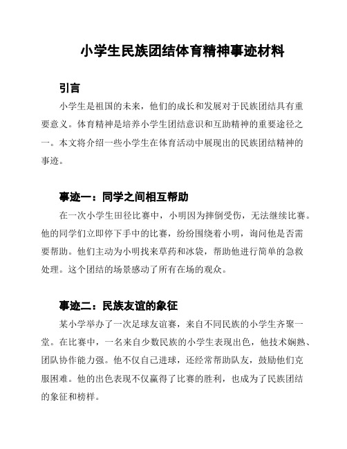 小学生民族团结体育精神事迹材料