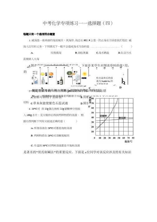 广东省广州市第52中学中考化学专项练习 选择题四.doc