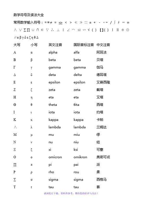 数学符号及读法大全