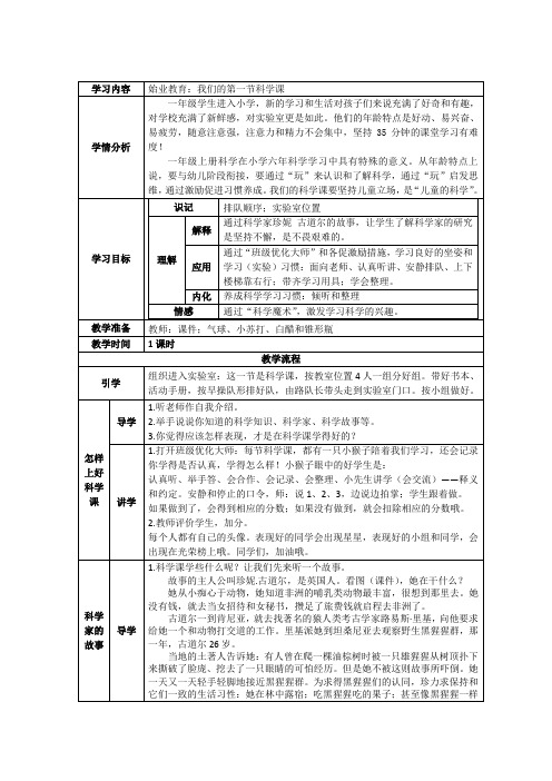 小学一年级上册科学始业课