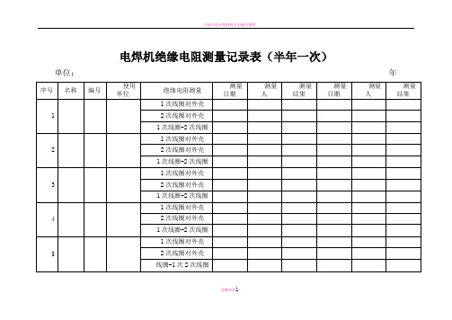 手持电动工具、移动电气设备及电焊机绝缘电阻测量记录表