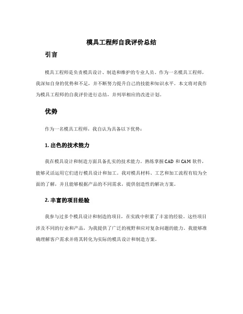 模具工程师自我评价总结 模具工的自我评价