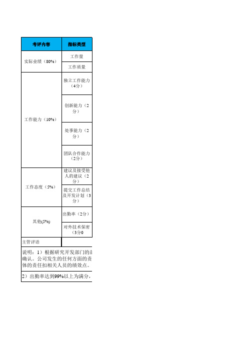 软件开发工程师绩效考核表KPI模板(推荐)