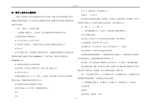 初一数学上册补充习题答案