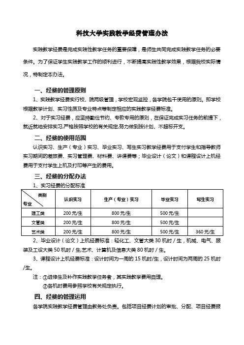 科技大学实践教学经费管理办法