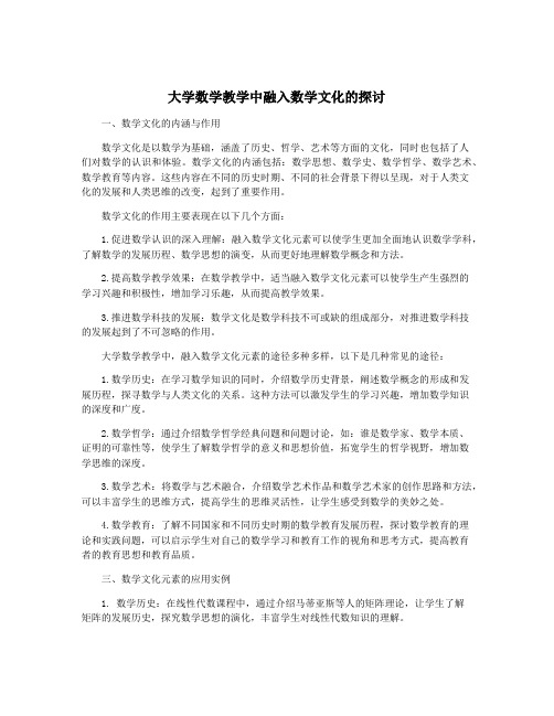 大学数学教学中融入数学文化的探讨