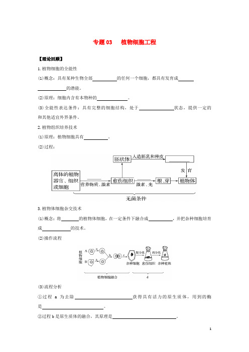 高二生物专题03植物细胞工程暑假作业(含解析)