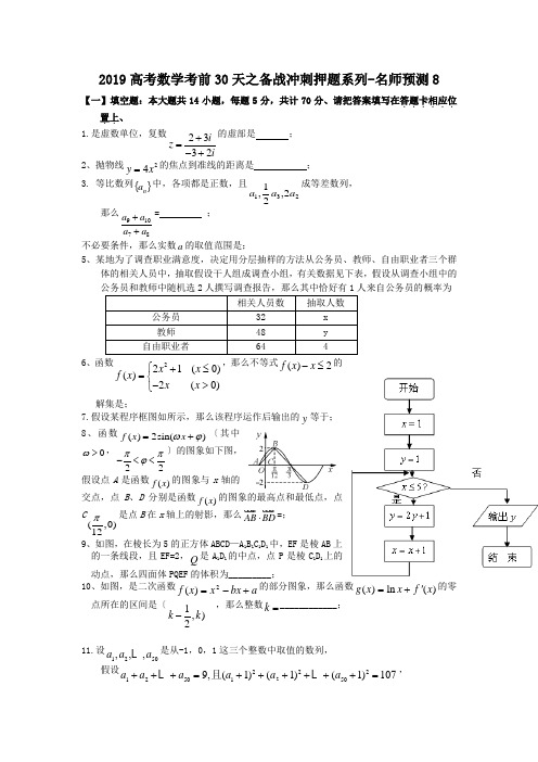 2019高考数学考前30天之备战冲刺押题系列-名师预测8