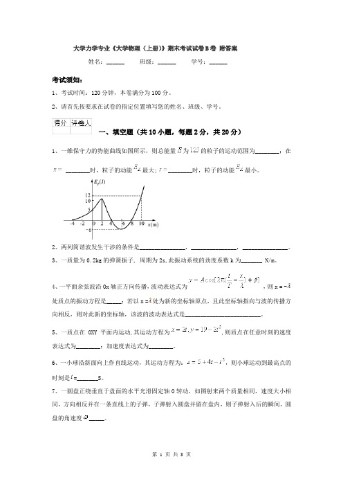 大学力学专业《大学物理(上册)》期末考试试卷B卷 附答案