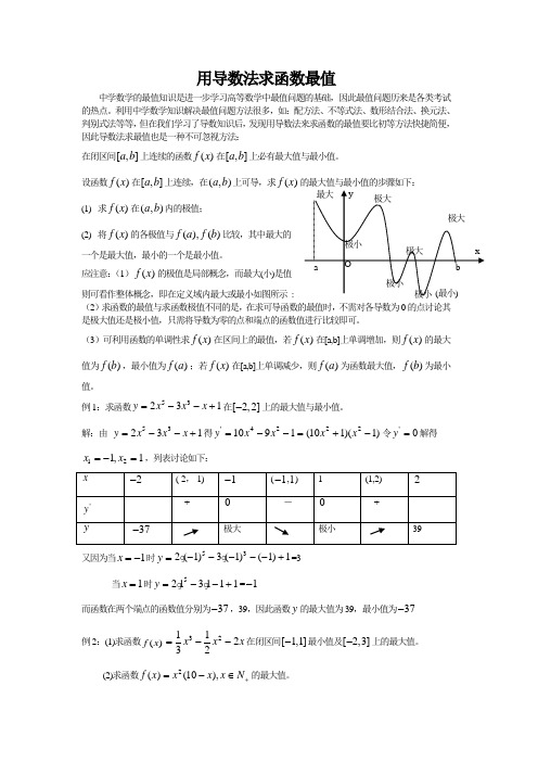 用导数法求函数最值