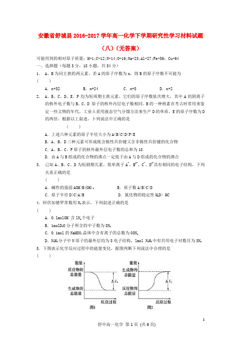 安徽舒城2017高一化学下学期研究性学习材料(八).