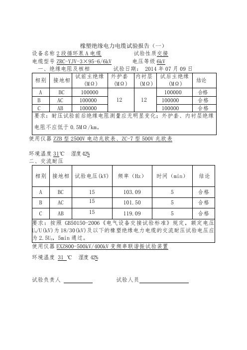 橡塑绝缘电力电缆试验报告..