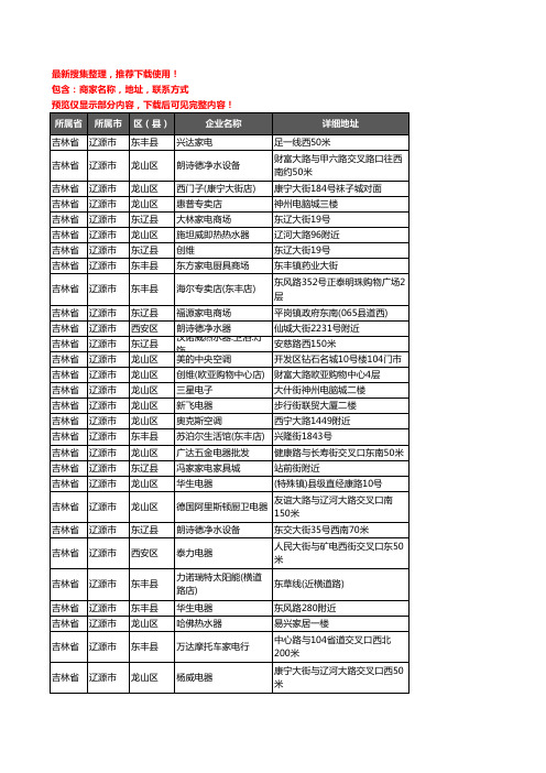 新版吉林省辽源市家用电器企业公司商家户名录单联系方式地址大全179家