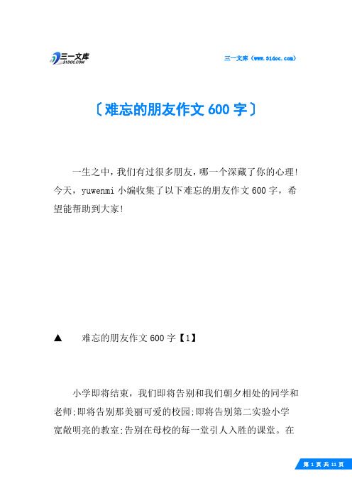 难忘的朋友作文600字