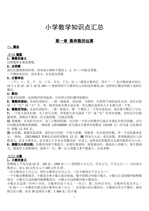 小学数学知识点汇总,非常全面