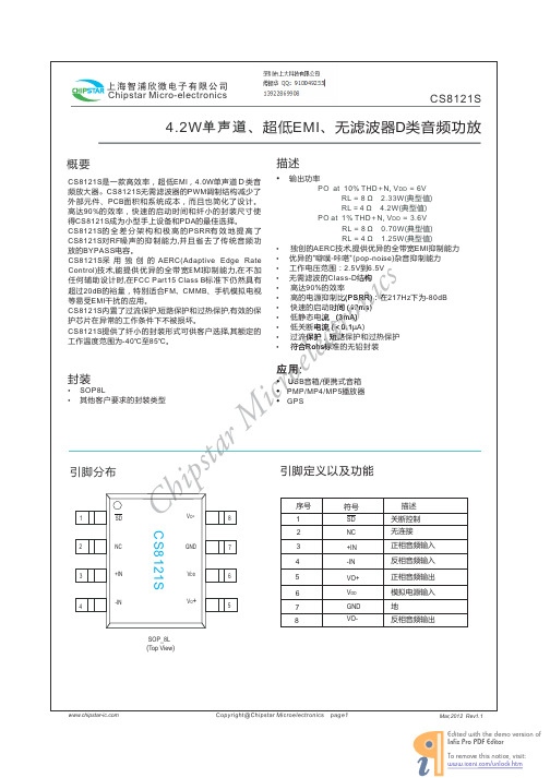 CS8121_上大科技4.2W单声道D类功放