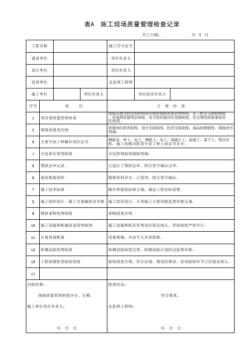 施工现场质量管理检查记录