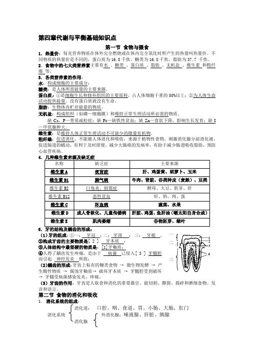 初三科学浙教版第四章代谢与平衡基础知识点精品资料