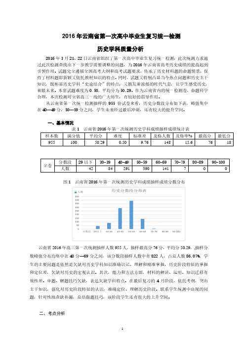 2016年云南省第一次高三统测历史质量分析