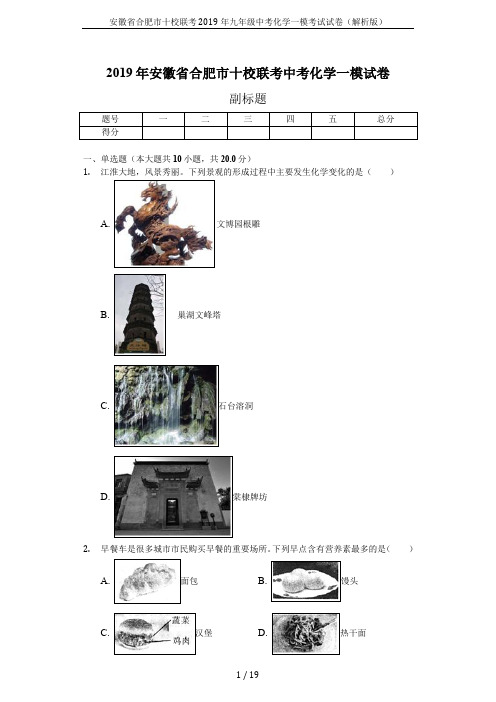 安徽省合肥市十校联考2019年九年级中考化学一模考试试卷(解析版)