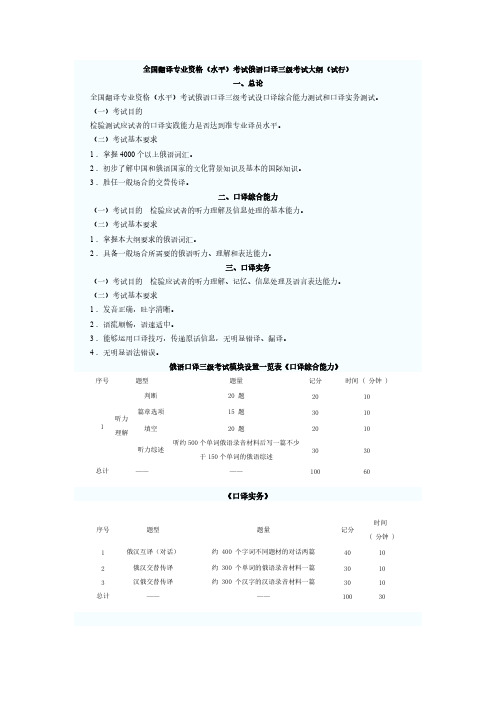 全国翻译专业俄语笔译三级考试大纲试行全国翻译专业资格水平考试俄语笔译三级考试大纲试行