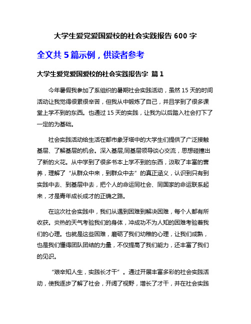 大学生爱党爱国爱校的社会实践报告600字