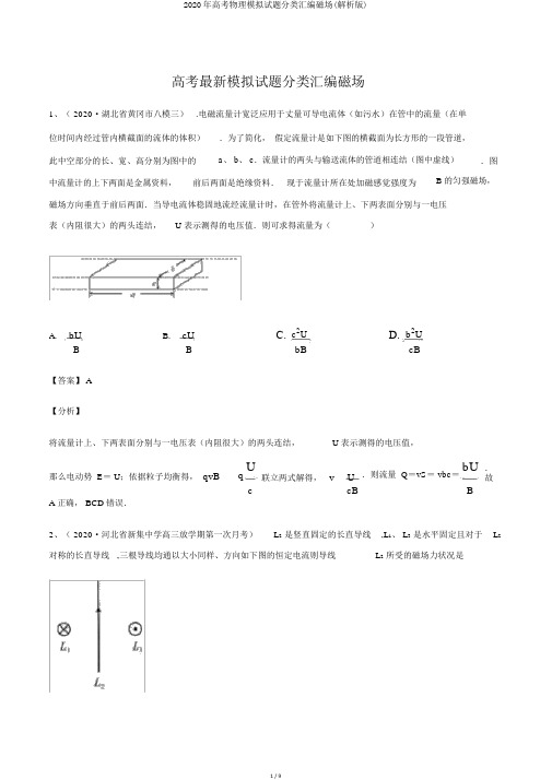 2020年高考物理模拟试题分类汇编磁场(解析版)