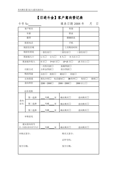 “日进斗金”客户意向登记表