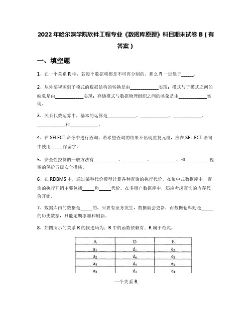 2022年哈尔滨学院软件工程专业《数据库原理》科目期末试卷B(有答案)