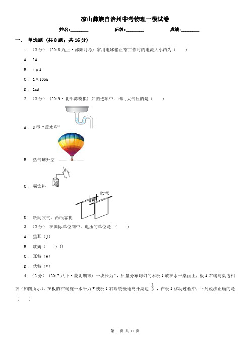 凉山彝族自治州中考物理一模试卷