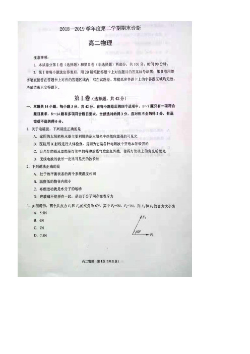 山东省烟台市近年-近年学年高二物理下学期期末考试试题(扫描版)(最新整理)