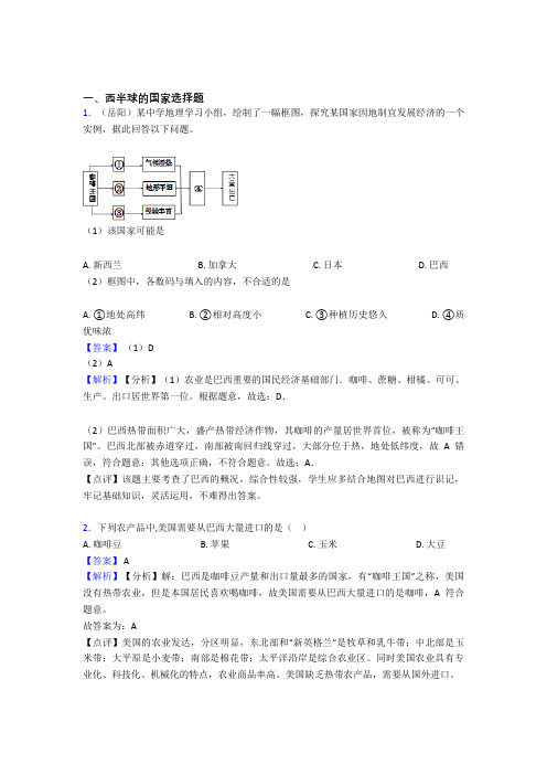 初中地理西半球的国家试题(含答案)