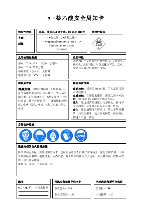 α-萘乙酸安全周知卡、职业危害告知卡、理化特性表