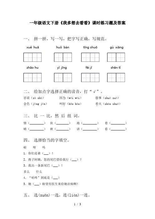 一年级语文下册《我多想去看看》课时练习题及答案