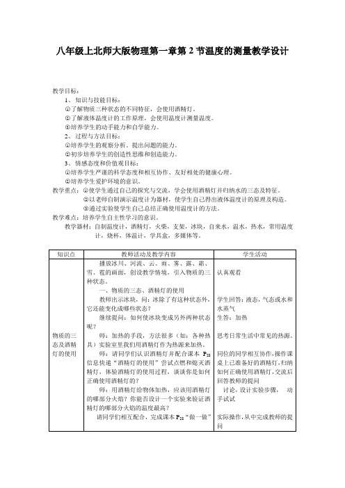 北师大版八年级上册1.2《温度的测量》WORD教案5