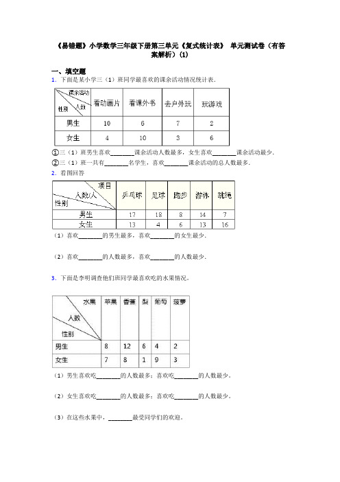 《易错题》小学数学三年级下册第三单元《复式统计表》 单元测试卷(有答案解析)(1)